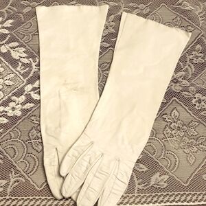 Vintage White Kid Leather Dress Driving Gloves 7" Unbraded Marked R4-5843